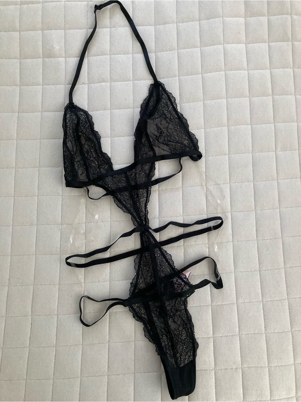 Victoria's Secret Women’s Black Lace Strappy Bodysuit